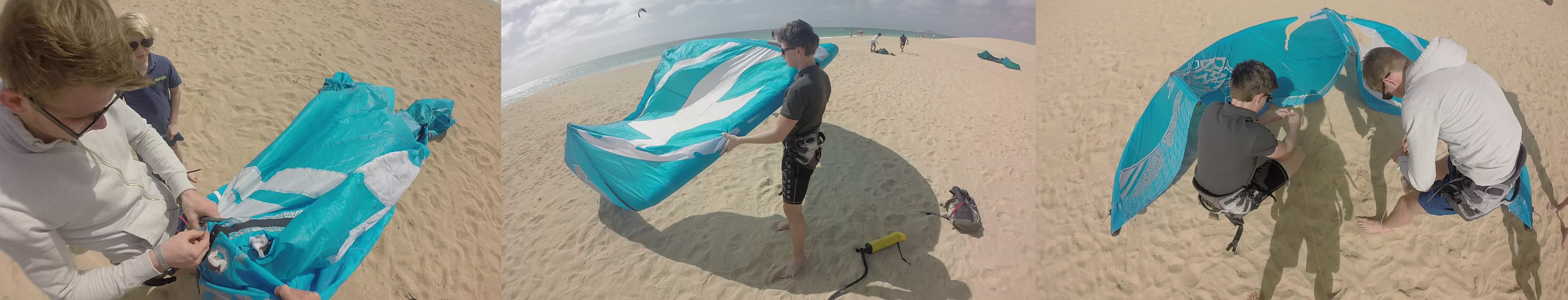 Preparing the kite for a Kitesurf lesson in Tarifa